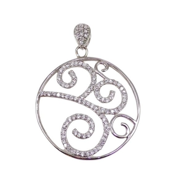 Sterling SIlver Clear CZ Large Swirl Pendant - Picture 1 of 3